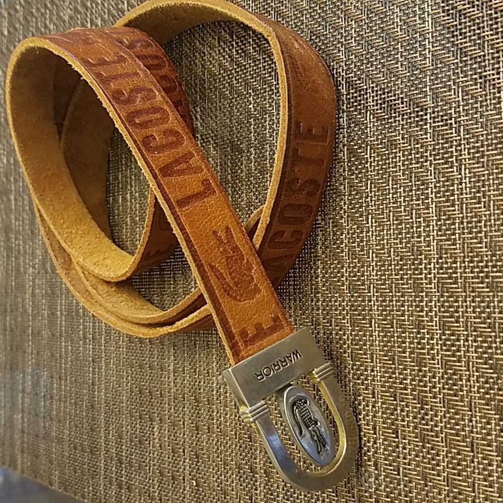 RARE Vintage Lacoste leather embossed monogrammed belt and buckle Warrior - Picture 2 of 11